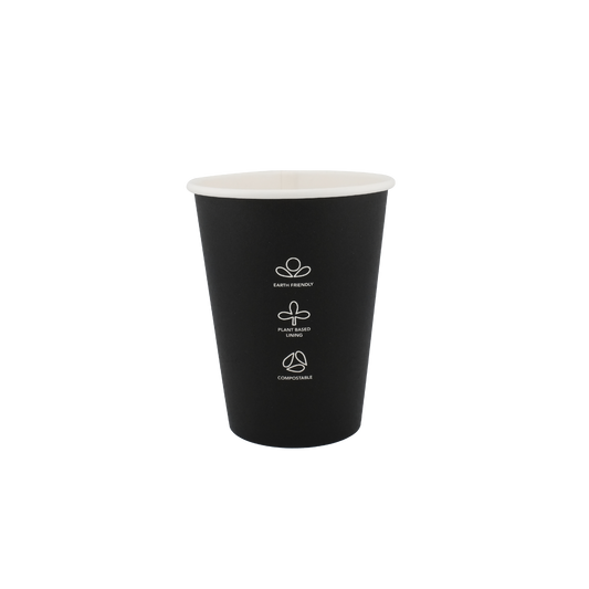 12oz Single Wall EcoHaven Hot Cup Black  (90mm)
