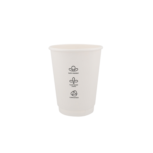 12oz Double Wall  EcoHaven Cup White  (90mm)