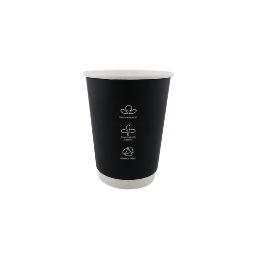 12oz Double Wall  EcoHaven Cup Black (90mm)