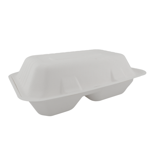 Snack Box  Large (2 Compartment) White Clamshell 9" x 6"