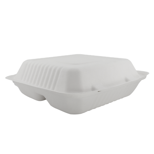 Large Dinner Box (3 Compartment) White Clamshell 9" x 9" 3-C