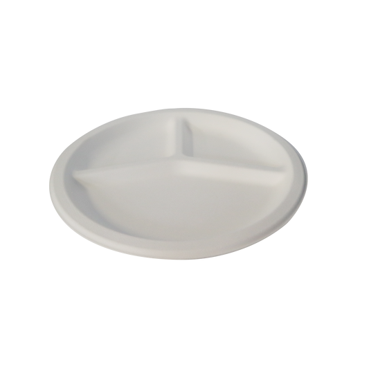 10" Round (3 Compartment)Sugarcane White Plate